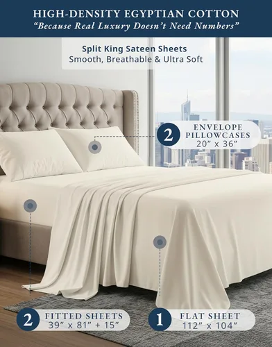 Vista 420 de LANE LINEN - Sábanas individual 100% algodón egipcio suave, cómodo y grueso de calidad de hotel, costuras reforzadas totalmente elásticas, sin