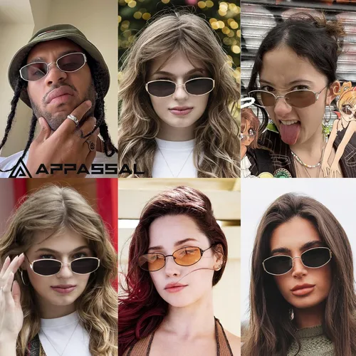 Vista 2 de Appassal Gafas de sol ovaladas retro para mujeres y hombres pequeños rectángulo hexagonal marco de metal gafas de sol AP3625