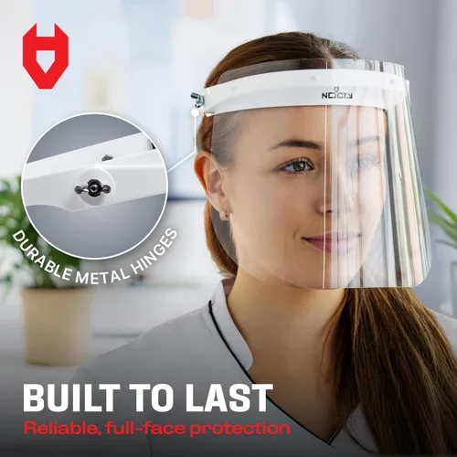 Vista 4 de NoCry Máscara de protección facial con diadema ajustable y 2 viseras de plástico reutilizables — Diseño abatible con bisagras de metal duraderas