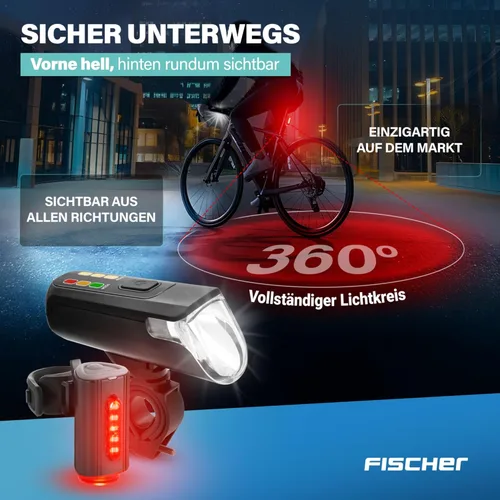 Vista 2 de FISCHER Bicycle LED Lighting Set Twin with Innovative 360° Floor Light for More Visibility and Protection, Front Light