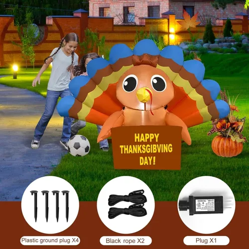 Vista 5 de HZGDEJTG Decoraciones inflables de Acción de Gracias de 5 pies al aire libre, decoraciones de patio inflables de pavo con luces LED