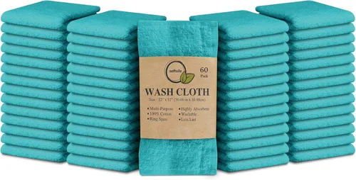 Vista 30 de Softolle Paquete de 24 paños 100 % algodón (12 x 12 pulgadas), suaves, altamente absorbentes, toallas para la cara, paños de lavado para la cara