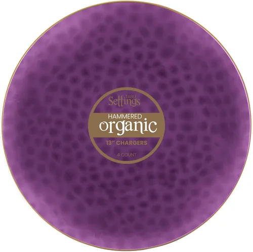 Vista 7 de [Rosa martillado con borde dorado paquete de 4] Platos de presentación de 13'' rosa martillado con borde dorado de plástico resistentes desechables