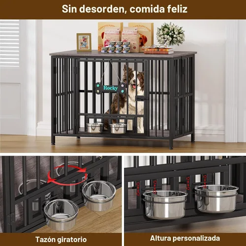Vista 4 de Easycom 41" Mueble de Jaula para Perros Plegable, Sin Montaje, Perrera Decorativa para Interior, Cajas para Perros Grandes (15-27 kg), Jaula