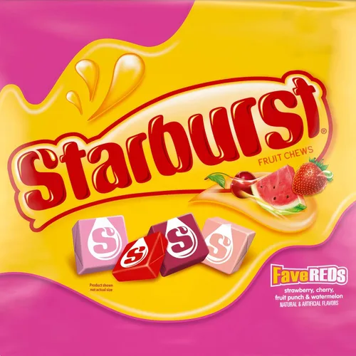 Vista 2 de Starburst FaveREDs Fruit Chews 1 libras de aproximadamente 90 piezas de dulces masticables envueltas individualmente - Dulces a granel, aperitivos