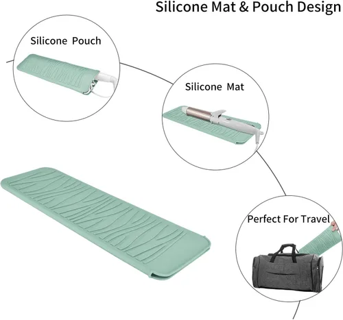 Vista 5 de Alfombrilla con bolsa de silicona resistente al calor para alisadoras de pelo, varitas para rizar, planchas planas y herramientas de peinado