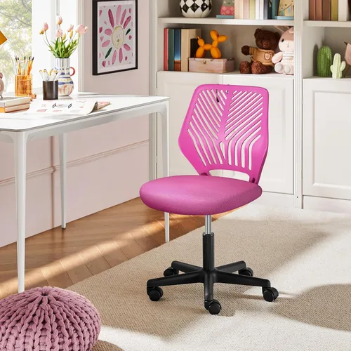 Vista 38 de Yaheetech Linda silla de escritorio para niños, silla de computadora pequeña sin brazos con soporte lumbar para adolescentes, respaldo bajo, Verde