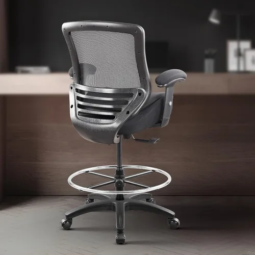 Vista 5 de BOLISS Silla de dibujo ergonómica de malla con respaldo medio de 400 libras, anillo de pie ajustable grande, reposabrazos ajustable en altura (negro)