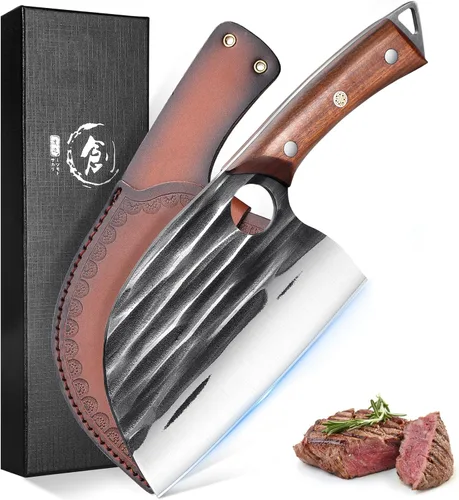 Vista 12 de ROCOCO Cuchillo de carnicería para carne Cuchillo único que ahorra esfuerzo Cuchillo de cocina profesional Cuchillos de chef de acero inoxidable