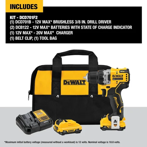 Vista 6 de DeWALT XTREME - Taladro inalámbrico de 12 voltios Max, kit de controlador, 3/8 pulgadas (DCD701F2)