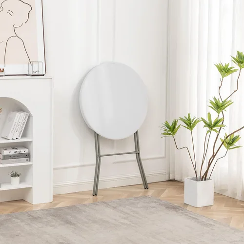 Vista 8 de BTExpert Mesa Plegable de Plástico de Granito Blanco Redonda de 32" Altura de Barra de 43" Mesa Comercial Portátil Mesa de Banquete Tarjeta Café