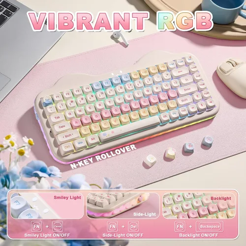 Vista 7 de YUNZII Teclado mecánico inalámbrico C75, diseño del 75%, NKRO intercambiable en caliente, modo BT5.02.4GUSB-C, teclas Dye-Sub PBT MOA, montaje