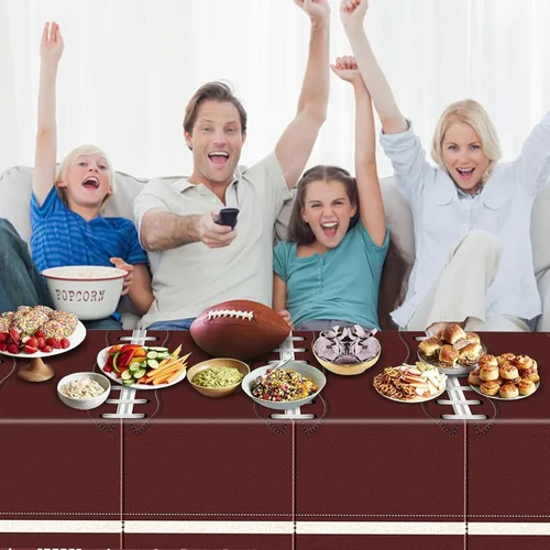 Vista 5 de Mantel de fútbol de plástico, manteles desechables para mesa rectangular, para el día del partido, decoración de fiesta de cumpleaños, suministros