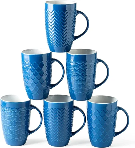 Vista 13 de AmorArc Juego de 6 tazas de café extragrandes de cerámica de 20 onzas con patrones geométricos texturizados para café, té, cerveza, cacao caliente