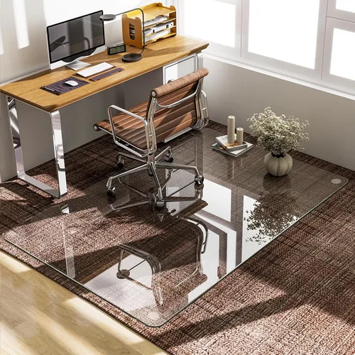Vista 11 de GLSLAND Tapete de vidrio templado de 47 x 32 pulgadas para silla, protector de suelo resistente para alfombras y suelos duros, resistente a