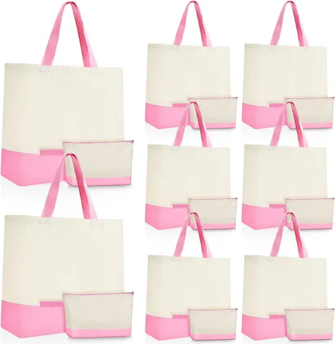 Vista 10 de Sanwuta 30 Bolsas Tote de Lona a Granel con Bolsa Cosmética con Cremallera, Bolsa de Compras de Algodón Reutilizable de 18.5" con Asa para Negro