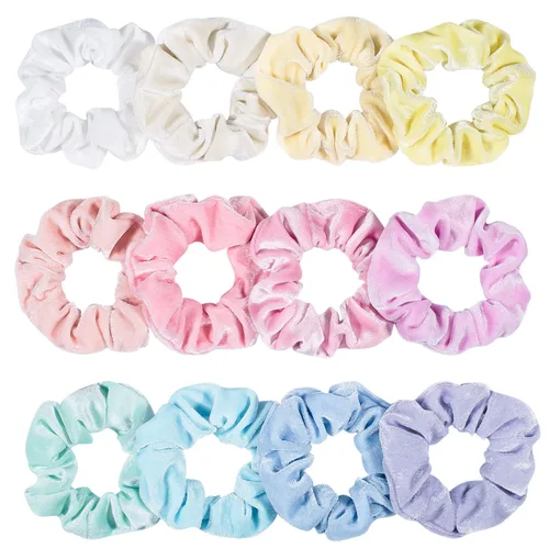 Vista 8 de Whaline 12 piezas de scrunchies para el pelo con temática azul y gris, elásticos de terciopelo, scrunchy, bobbles, bandas suaves para el cabello