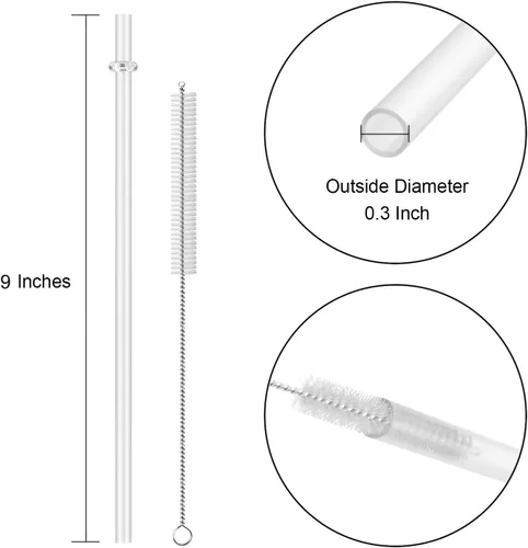 Vista 2 de 12 popotes de plástico transparente reutilizables de 9 pulgadas para tazas altas, vasos y tarros de masón, popotes irrompibles sin BPA con 1 cepillo