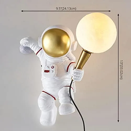 Vista 4 de CraftThink Aplique de pared LED, estilo astronauta, aplique de pared LED de resina para niños, lámpara de pared blanca de dibujos animados