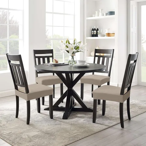 Vista 8 de Smiry Juego de 4 fundas de asiento elásticas de jacquard para sillas de comedor, extraíbles y lavables, sin fundas traseras, color gris pardo