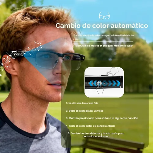 Vista 3 de Lentes inteligentes AI con cámara, grabación de video HD de 8 MP, traducción en tiempo real, asistente de voz, gafas de cámara, gafas AI, audio