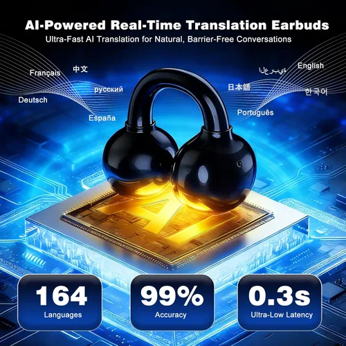 Vista 2 de Auriculares de traducción AI en tiempo real, auriculares de traductor de 164 idiomas, auriculares de traducción inalámbrica, auriculares Bluetooth