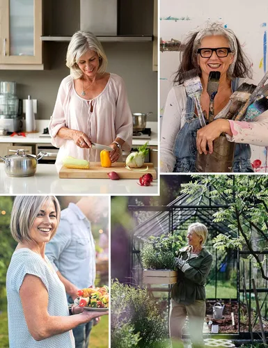 Vista 5 de APRONNER Delantales ajustables con espalda cruzada para mujer con bolsillos de algodón y lino para cocinar y hornear