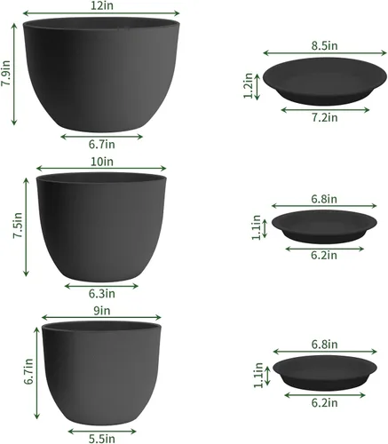 Vista 2 de GARDIFE Macetas grandes de 12109 pulgadas, macetas grandes para plantas de interior, macetas, color negro