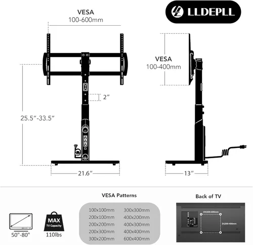 Vista 8 de Soporte Universal de TV de Mesa con Enchufe Eléctrico para Monitores OLED LED de 50-90 Pulgadas, 9 Niveles de Ajuste de Altura, Iluminación