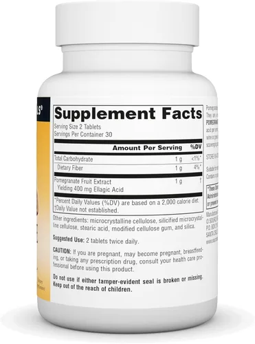 Vista 2 de Source Naturals Extracto de granada 500mg completo con fruta entera, ácido elágico antioxidante y fibra añadida - 60 tabletas