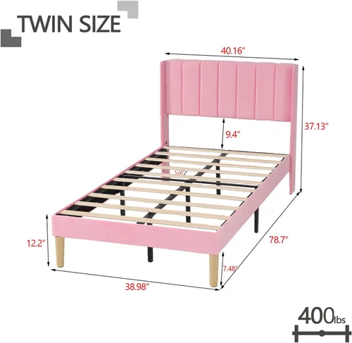 Vista 108 de Zoophyter Base de cama tapizada de plataforma tamaño King con cabecero, listones de madera fuertes, no necesita somier, fácil montaje, lino blanco