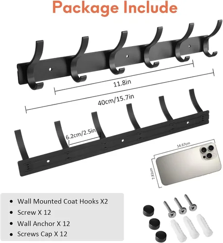 Vista 2 de Perchero de pared Optish, gancho de pared para abrigos, ganchos de pared para colgar, estante para sombreros para paredes, colgador de abrigos