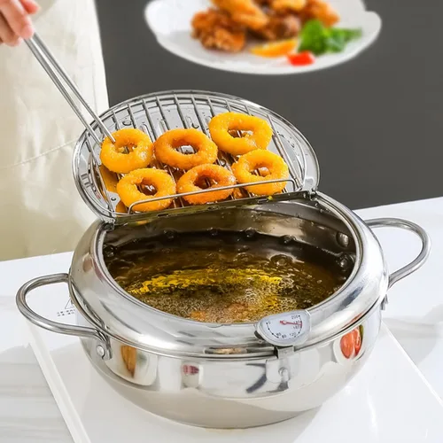 Vista 9 de Freidora Olla japonesa olla japonesa Mini sartén de acero inoxidable Olla de freír temperatura controlada para el hogar Tempura Sartén Termómetro