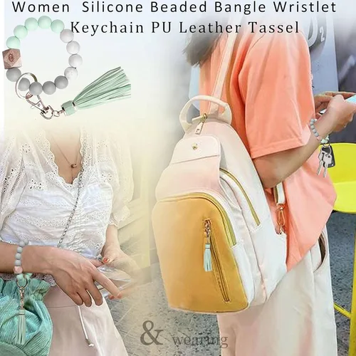 Vista 6 de BIHRTC Pulserallavero para enganchar las llaves del automóvil, brazalete con cuentas de silicona para mujer