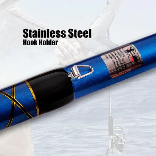 Vista 4 de Fiblink Caña de pescar giratoria de agua salada de 2 piezas, caña de pescar portátil de grafito en alta mar (7 pies)