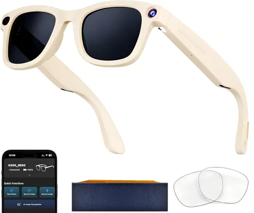 Vista 12 de Lentes inteligentes AI con cámara, gafas de cámara HD de 8 MP para hombres, mujeres, gafas de grabación AI con asistente de voz, audio de oído
