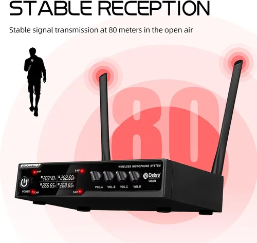 Vista 7 de D Debra Audio VM304 Sistema de micrófono inalámbrico VHF con cuatro micrófonos de mano con interfaz XLR para el hogar, karaoke, boda, conferencia
