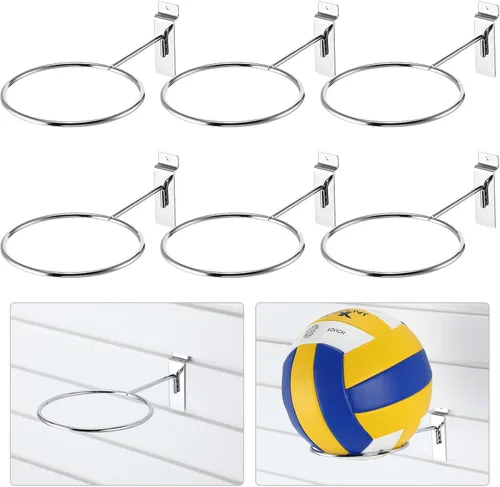 Vista 8 de Gisafai 6 piezas de metal Slatwall almacenamiento de bolas multifunción soporte de bolas Slatwall Basquetbol Basquetbol Soporte de pared