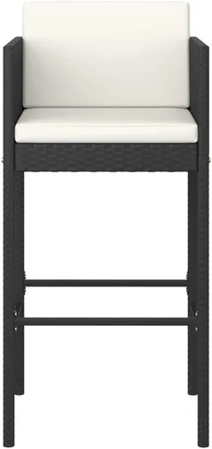 Vista 4 de Taburetes de bar 4 piezas con cojines negro de ratán de poliéster para comedor, sillas de césped para comedor, sillas de mesa de comedor