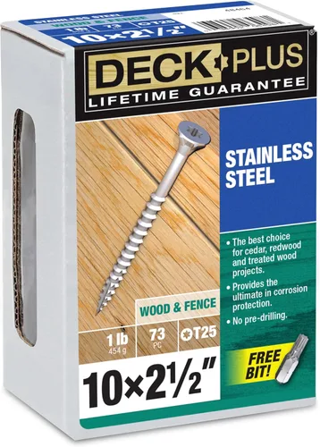 Vista 18 de Deck Plus Tornillos para valla y madera exterior con revestimiento epoxi de 2 pulgadas #8 x 2 Torx/Star Drive Incluido, rosca gruesa, tornillo Rojo