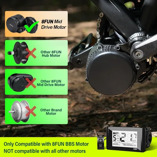 Vista 3 de Pantalla LCD Ebike hembra de 5 pines C961 para Bafang BBS01B BBS02B BBSHD Mid Drive Motor, computadora de pantalla Ebike con protocolo UART 0-9