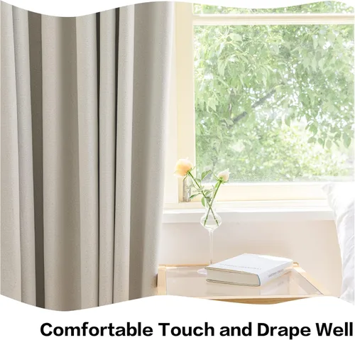 Vista 4 de HUTO Cortina plisada total blackout de lino sintético alto con alzapaños para dormitorio, sala de estar, sala de reuniones, teatro