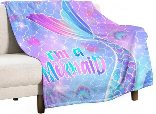 Vista 55 de Manta de cola de pez de sirena rosa con estampado de fondo de sirena para niña, 30 x 40 pulgadas