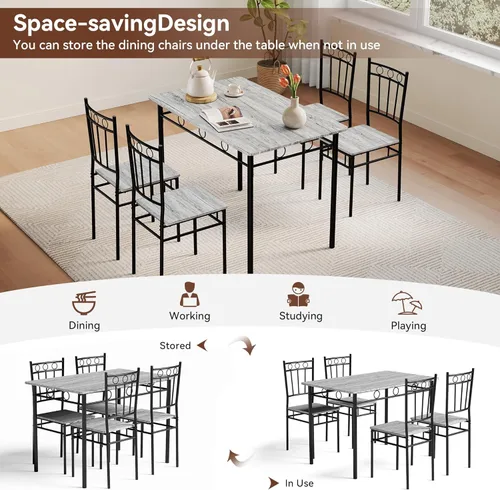 Vista 7 de Juego de mesa y sillas de comedor para cocina Vipbear para 4, juego de mesa de cocina de 5 piezas, juegos de mesa para comedor, juego de mesa