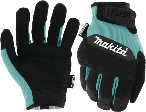 Makita Guantes de trabajo unisex 100% piel auténtica, color verde azulado/negro, talla M de EE. UU