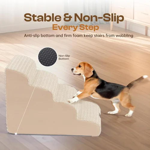 Vista 6 de Escaleras extra anchas de 4 escalones para perros para cama y sofá de hasta 20 pulgadas de alto, peldaños antideslizantes más estables
