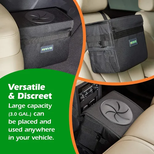 Vista 3 de Drive - Basurero plegable para automóvil con 20 bolsas, a prueba de fugas, negro, mediano