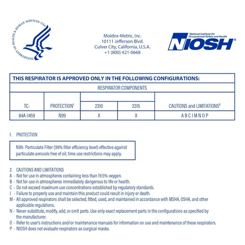 Vista 7 de Moldex 2310 N99 Respiradores de partículas premium, media pieza frontal, 2 correas, mediano/grande, blanco (paquete de 10)