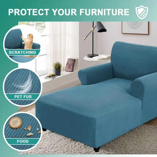 Vista 3 de Funda ajustable para sofá diván, doble brazo, funda elástica para silla, protector de muebles lavable (azul, cuadros pequeños)