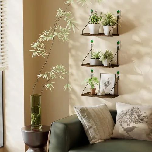 Vista 5 de QsQueen Eleva tu espacio con estantes flotantes de madera rústica, juego de 3 - Perfecto para decoración de dormitorio, sala de estar, baño y cocina
